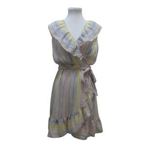 LC Lauren Conrad Pastel Striped Ruffled Faux Wrap Mini Sundress Womens Small